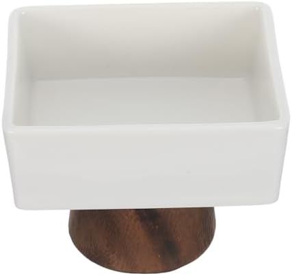 HOMSFOU White Ceramic Jewelry Tray with Wooden Base for Home Storage by HOMSFOU