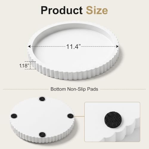FGU Round Wood Decorative Tray for Coffee Table Home Decor, White - Image 2