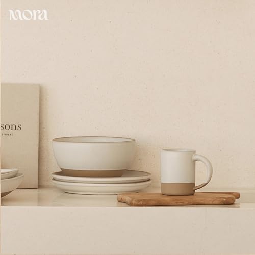 MORA Medium Mugs Set of 4, 16oz Ceramic Pottery Latte Mugs/Coffee Cups - Microwave and Dishwasher Safe - Oat - Image 6