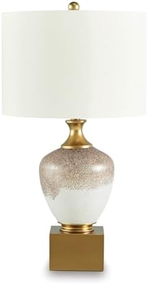 Signature Design by Ashley Tavisburg Glass Table Lamp, 3-Way Switch for Versatile Lighting, Art Glass and Metal Construction, Decorative Bedside Reading Light, Brown/White/Gold by Unknown