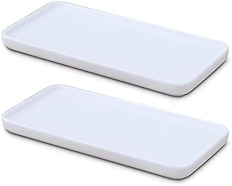 Ceramic Vanity Tray Small Rectangle, Bathtub Tray Bathroom Organizer, Cosmetics Holder for Tissue Candle Towel Plant Jewelry Ring Dish Dresser Perfume Shampoo-White(2 Pcs)(Small) by LandHope