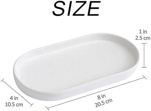 Speckled White Round Soap Dispenser Tray - 8'' Ceramic Vanity Tray for Bathroom Decorative, Jewelry Ring Dish, Comestic Holder, Kitchen Sink Countertop Organizer Plate - Image 2
