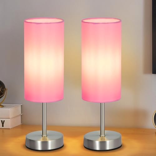 RISLG 2 Pack Small Table Lamps for Bedroom, Bedside Lamps for Nightstand with Wire Switch, Minimalist Modern Desk Lamps with Linen Fabric Shade for Kids Room Living Room Office Dorm, Bulb Included by Rislg