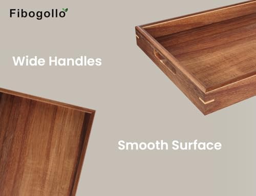 Fibogollo Set of 2 Acacia Wood Serving Tray with Handles - Image 2