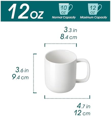 vancasso Porcelain Coffee Mugs Set, 12 oz Ceramic Coffee Cups for Latte Hot Tea Cappuccino Cocoa Milk Cups Set of 6, Dishwasher & Microwave Safe, White - Image 2