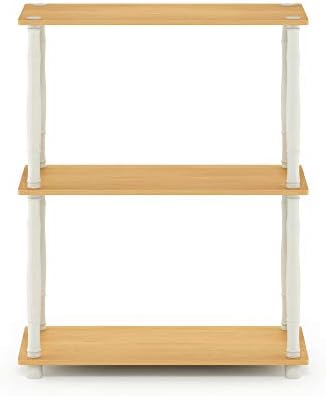 Furinno Turn-N-Tube 3-Tier Compact Multipurpose Shelf Display Rack with Classic Tube, Beech/White - Image 3