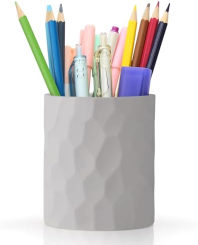 Pencil Pen Holders For Desk, Nordic Style Sturdy Silicone Pen Organizer, Makeup Art Supply Cup holder, Cute Desk 0rganizer Accessories Decor For Office, School ,Home, Medium-sized(Grey) by NUOZME