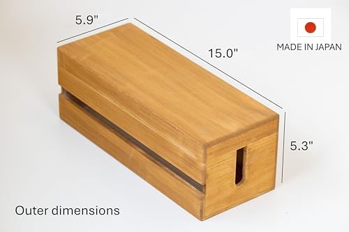 Paulownia Wood Cable Management Box – Handmade Cord Organizer for Power Strips, Chargers & Routers, Minimal Japanese Cable Storage, Made in Japan by Masuda - Image 3