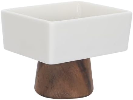 Ceramic Jewelry Tray with High Wooden Base, Minimalist Catchall Dish by OSALADI