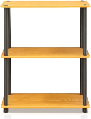 Furinno TURN-N-TUBE Storage Shelves, 3-Tier Book Shelf, Corner Shelf, Toolless Open Shelves, for Organization and Storage, Living Room, Garage, Home Office, Light Cherry - Image 4