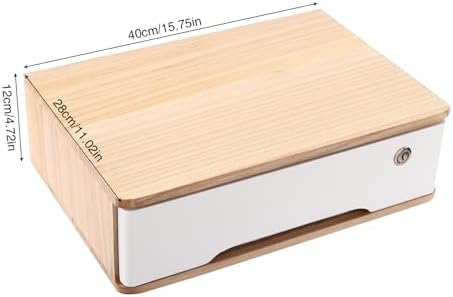 1-Tier Desktop Storage Box with Lockable Drawer, Wooden Desk Organizer for Office Supplies, Flat File Cabinet, Minimalist Design for Home & Office Use(Original Wood+White) - Image 3