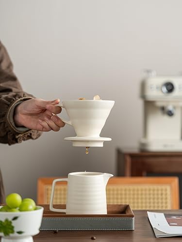 Pour Over Coffee Maker Set,Ceramic Coffee Maker With 40 pcs Paper Filter，15oz/450ml Pour Over Coffee Dripper (White) - Image 5