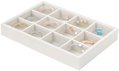 Beige 12Grid Bedside Organizer - Multi-use Holder for Jewelry, Sunglasses, Phone, Watch, Perfume, Lipstick - Nightstand & Desk-top Catchall Tray by FocusOnJewelryDisplay