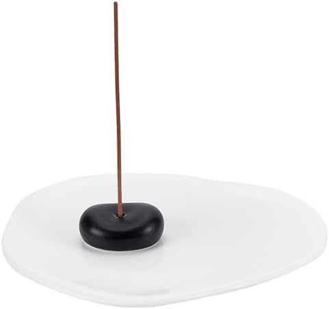 1Pc Ceramic Incense Burner Black Oval Incense Holder Incenses Sticks Holder Sturdy Incenses Burner Ash Catcher with 1Pcs Resin Plate for Home Office Livingroom Work Relaxation Meditation by CRAFTYMELODY