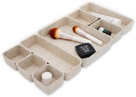 Welaxy 8pc Nordic Felt Desk Drawer Organizer Tray Beige Oatmeal Storage Bin by Welaxy