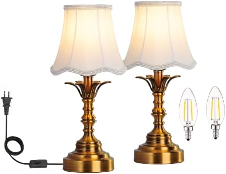 Small Spaces Bedroom Nightstand Dimmable Vintage Mini Table Lamps ，Entry Way Table Home Decor Tabletop LED Desk Light Set of 2- Whit Lampshade by Unknown