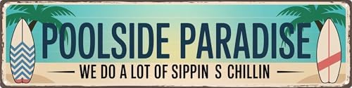 AWISZZZ Poolside Paradise Metal Sign 4x16in Tropical Plaque for Outdoor Patio Wall Decor Summer Relaxation Gift by AWISZZZ