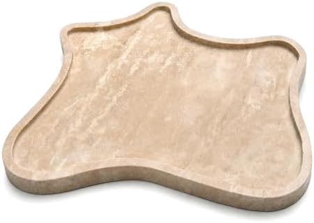 Natural Yellow Travertine Stone Tray Irregular Shape Decorative Organizer for Bathroom Vanity, Kitchen Countertop & Coffee Table | Unique Textured Display for Perfume, Candles, Jewelry（Large） by Unknown