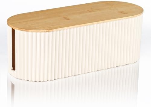 Cable Management Box with Solid Bamboo Cover, 12.6x5.4x4.4 inches, Beige by Baskiss