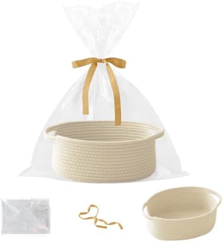 Cream Woven Rope Basket,Baby Gift Basket with Bag & Ribbon by HZFTJOY