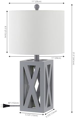 JONATHAN Y Stewart Rustic Wood Bedside Table Lamp 21.5", Gray, Set of 2 - Image 4