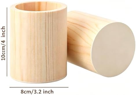 2-Pack 4 Inch Unfinished Round Wooden Cup Wood Pen Pencil Holder for DIY Crafts Makeup Brushes Home Office Supplies and Desk Organizer - Image 2