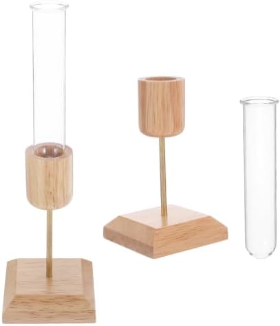 2pcs Glass Vase with Wooden Stand for Plant Propagation, Hydroponic Test Tube Terrarium, Stable Construction and Spacesaving Desktop Decor for Living Room and Bookshelf by Unknown