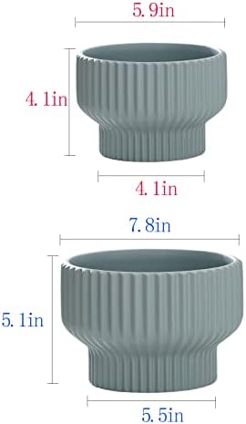 Puoyik 2 Piece Set of Flower Pots 8/6 inches, Ceramic Flower Pots with Drainage Holes, Indoor and Outdoor Plant Flower Planter (7.8/5.9 Blue) - Image 2