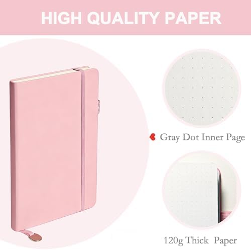 A5 Dotted Journal Starter Kit with Stencils and Stickers, Hardcover Dot Grid Notebook with 120 GSM Paper, Index Tabs and Date Stickers for Journaling, Study and Work,Pink - Image 3