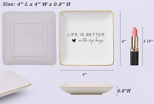 NZY Life Is Better With My Boys - Mom Life Gift: Ceramic Jewelry Tray Trinket Holder Ring Dish - Image 5