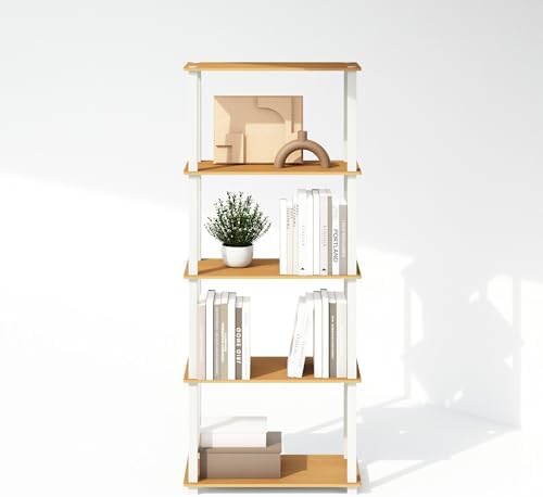 Furinno Turn-S-Tube Storage Shelves Set of 2, 3-Tier Book Shelf, Corner Shelf, Toolless Open Shelves, Square Tubes, for Organization and Storage, Living Room, Garage, Home Office, Beech - Image 6