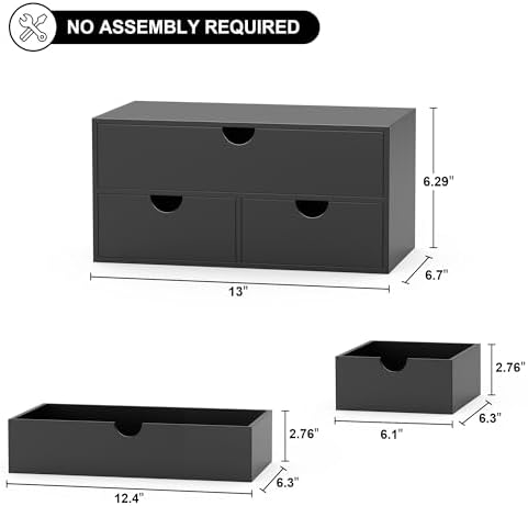 Bamboo Desk Organizer with Drawers Desktop Storage Drawers for Bills Office Supplies Kitchen Utensils Organizing Tool for Home Classroom Organization No Assembly (Black) - Image 3