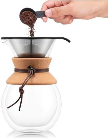 Bodum 34oz Pour Over Coffee Maker, High-Heat Borosilicate Glass with Reusable Stainless Steel Filter and Double Wall Cork Grip - Made in Portugal - Image 3
