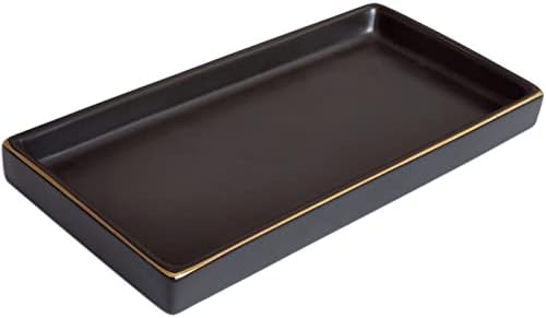 10 x 5 Ceramic Bathroom Tray for Countertop, Decorative Vanity Tray for Dresser Tops, Small Rectangular Trays for Perfume, Candle, Jewelry, Cosmetics (Black) by HANKOR