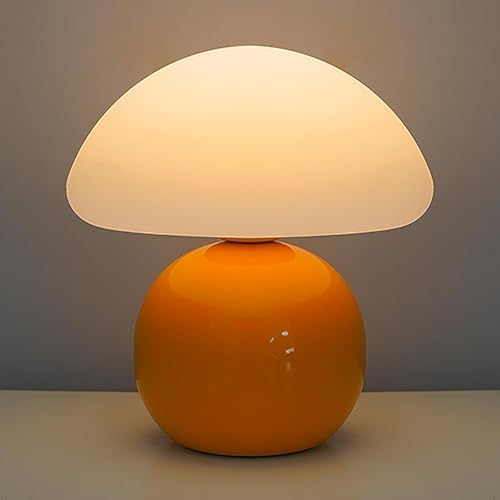 Cute Small Mushroom Lamp, PE Lampshade, Ceramic Base, Adjustable Light Color and Brightness with Power-Off Memory, Safe USB Powered, LED Mushroom Light for Bedroom Living Room (Orange) by KVPPVTLighting
