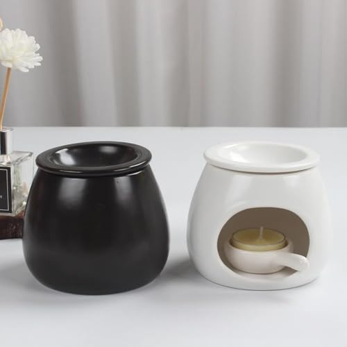 Ceramic Essential Oil Burner Tealight Candle Holder Decorative Aroma Diffuser Minimalist Design Black by Warmself