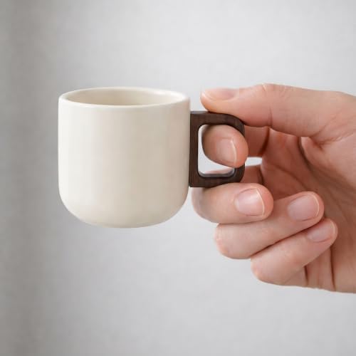 Artizan Handcrafted Ceramic Espresso Cup with Wooden Handle – 150 ml Small Espresso Cup, Elegant Porcelain Cream Coffee Cup – Pack of 2 - Image 5