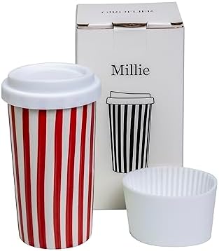 Ceramic Travel Mug with Lid 12 oz Stylish Coffee Cup for Women & Men, Microwave & Dishwasher Safe, Spill-Resistant To Go Tumbler, Fits Car Cup Holder (Red) by Giroflier