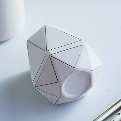 Ceramic Desk Cute Pen Holder Stand Gold Line Pencil Cup Pot Desk Organizer Makeup Brush Holder (White) - Image 5