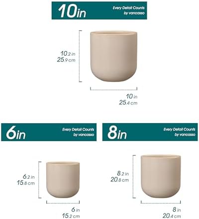 vancasso 6+8+10 inches Ceramic Plant Pots, Set of 3, Planters with Drainage Hole, Flower Pots Planters Pots for Indoor Plants, Modern Indoor Decorative Garden Pot, Home Decor, Gray - Image 2