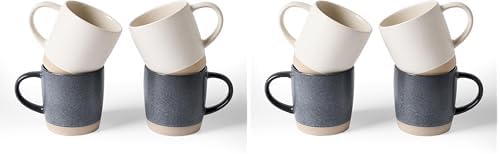 famiware Coffee Mugs Set of 4, Milkyway 13 oz Mug Set, Ceramic Cup Set with Handle for Coffee, Tea, Cocoa, Milk, Matte White + Matte Dark Charcoal (Pack of 2) by Famiware