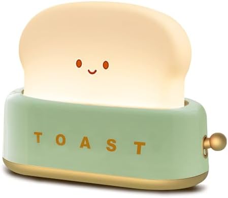 QANYI Desk Decor Toaster Lamp, Rechargeable Small Lamp with Smile Face Toast Bread Cute Toaster Shape Room Decor Night Light for Bedroom, Bedside, Living Room, Dining, Desk Decorations, Gift by QANYI