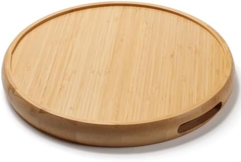 13.4" Round Bamboo Tray with Handles, Wood Serving Tray, Decorative Tray - Image 2
