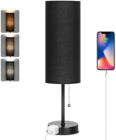 Dott Arts 18" Table Lamp for Bedroom, 3-Color Bedside Lamps with Pull Chain by DottArts