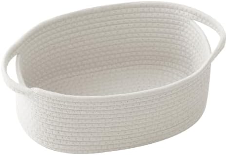 White Small Woven Rope Basket with Handles by HZFTJOY