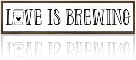 Coffee Decor Sign, Love Signs for Home Kitchen Decor, Coffee Station Decors for Wall, Cafe Decoration, Rustic Wooden Hanging Signs, Love is Brewing Sign, 17.8x4x1.2 inches by WKYAER