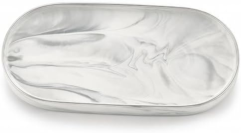 9.6" x 4.3" Oval Ceramic Vanity Tray, Light Gray Marble Bathroom Tray, Decorative Countertop Organizer for Cosmetics, Perfume, Jewelry, Candles, Kitchen Sink Soap Tray by Unknown