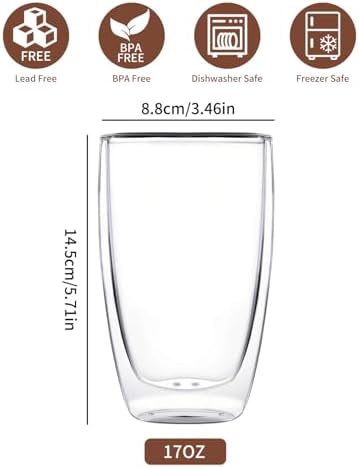 DOPUDO 17oz Double Wall Glass Coffee Mugs, Insulated Coffee Mug, Clear Borosilicate Glass Coffee Cups for Cappuccino, Tea, Lightweight and Microwave Safe - Image 2