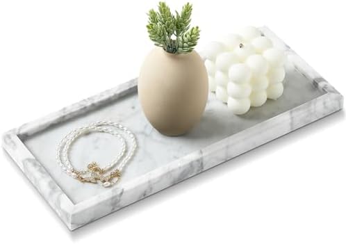 Natural Marble Vanity Tray, Stone Organizer for Bathroom & Kitchen by SumlusMarbleTheory