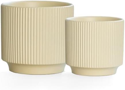 Ceramic 4.9+6.3 inch Planters, Modern Home and Office Flowerpot, Indoor and Outdoor Flowerpot with Drainage Hole (Light Yellow) by Puoyikt